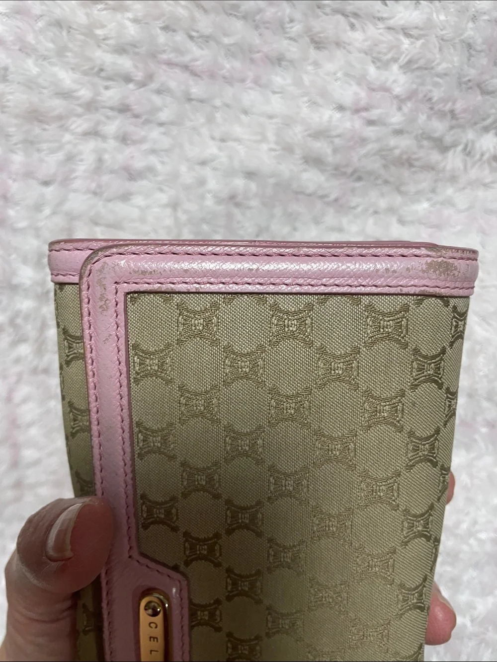 Celine Monogram Continental Wallet with Pink Trim